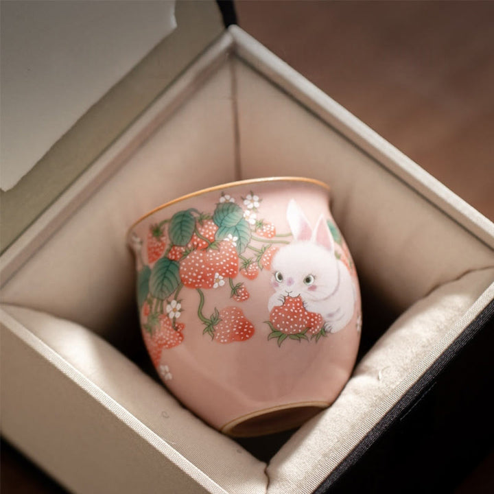 Ausgefallene Teetassen Erdbeere Hase Keramik Rosa Hase Geschenkbox
