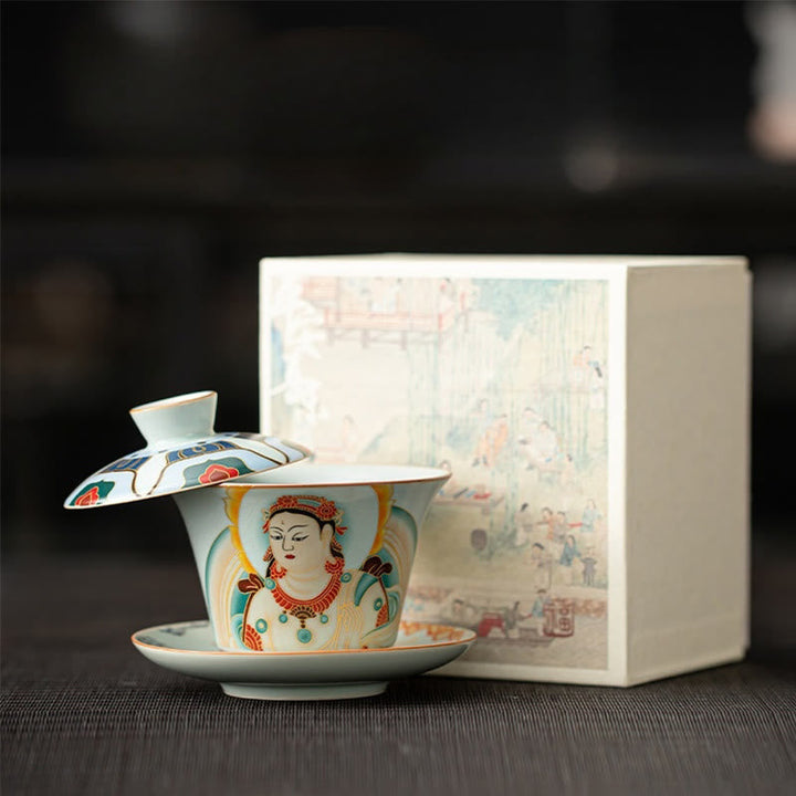 Chinesische Teetassen Drache Gaiwan Sancai Keramik Dunhuang (Geschenkbox)