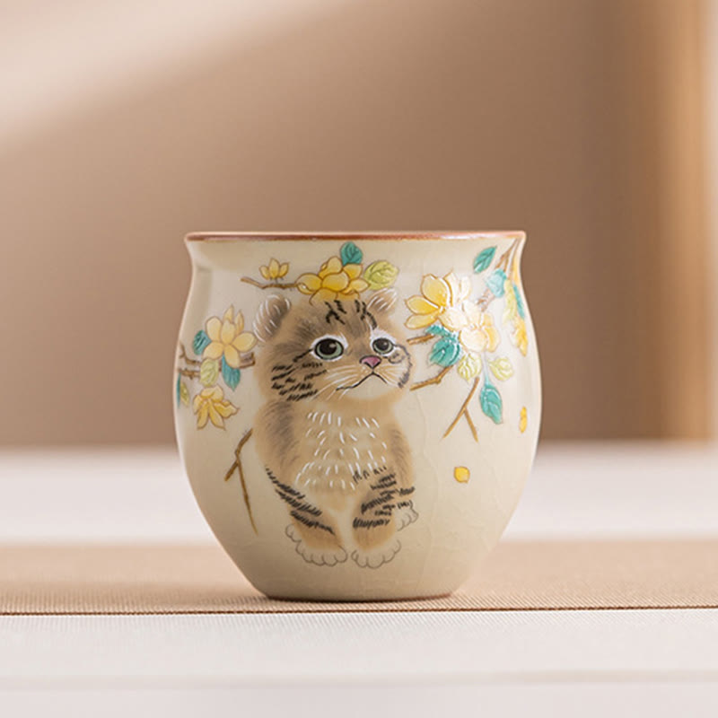 Japanische Teetasse Katze Blüten Hase Keramik Katze 90 ml