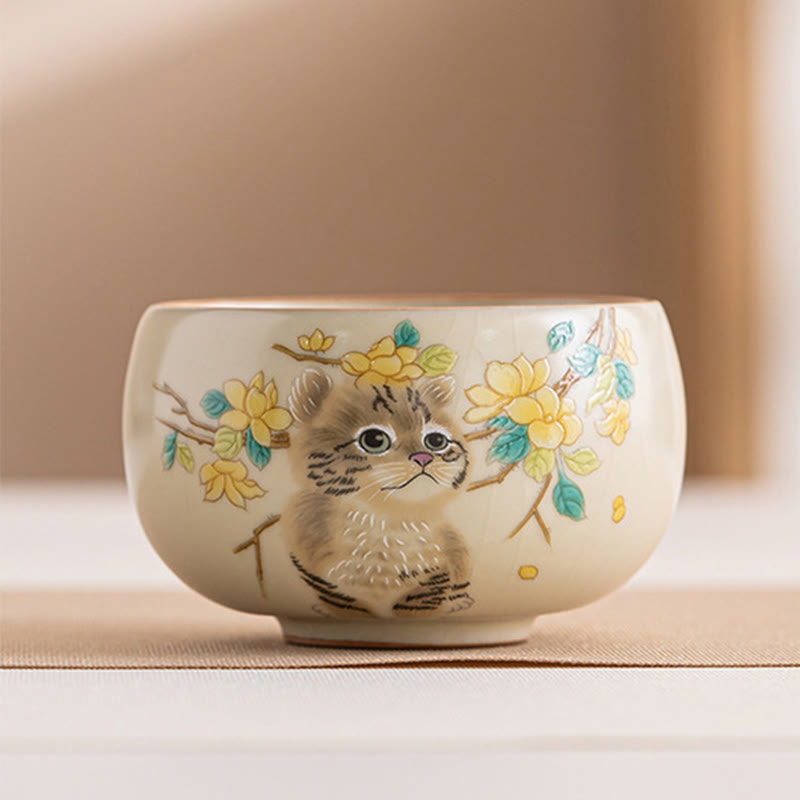 Japanische Teetasse Katze Blüten Hase Keramik Katze 160 ml