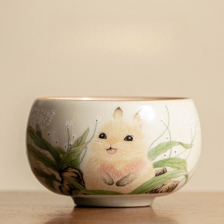 Japanische Teetasse Katze Blüten Hase Keramik Hase 160 ml