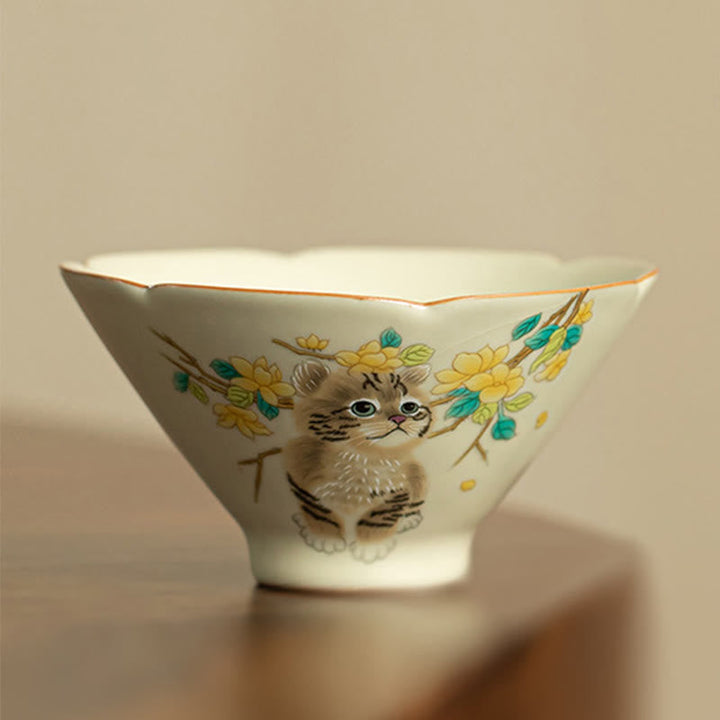 Japanische Teetasse Katze Blüten Hase Keramik Katze 120 ml