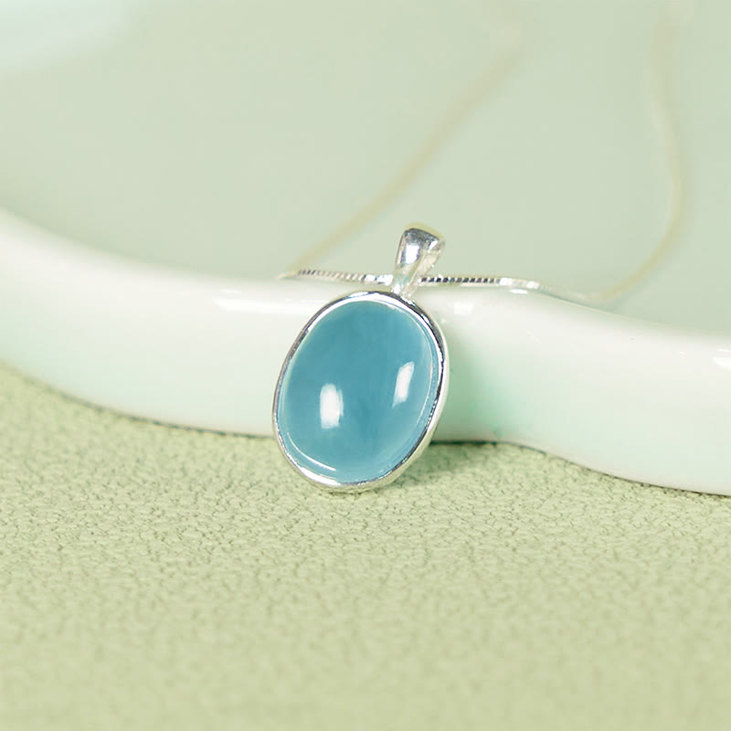 Aquamarin Kette Sterlingsilber Anhänger ovaler Heilstein blau glänzend Schmuck