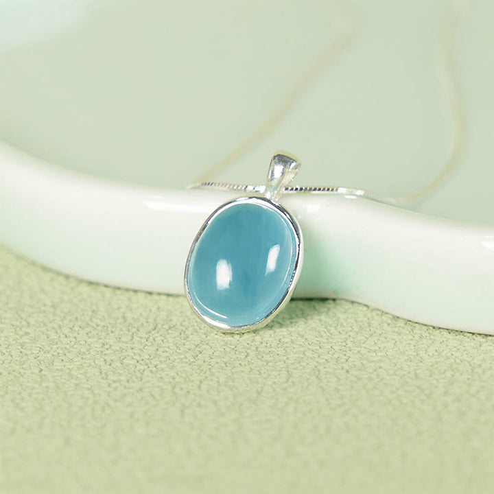 Aquamarin Kette Sterlingsilber Anhänger ovaler Heilstein blau glänzend Schmuck