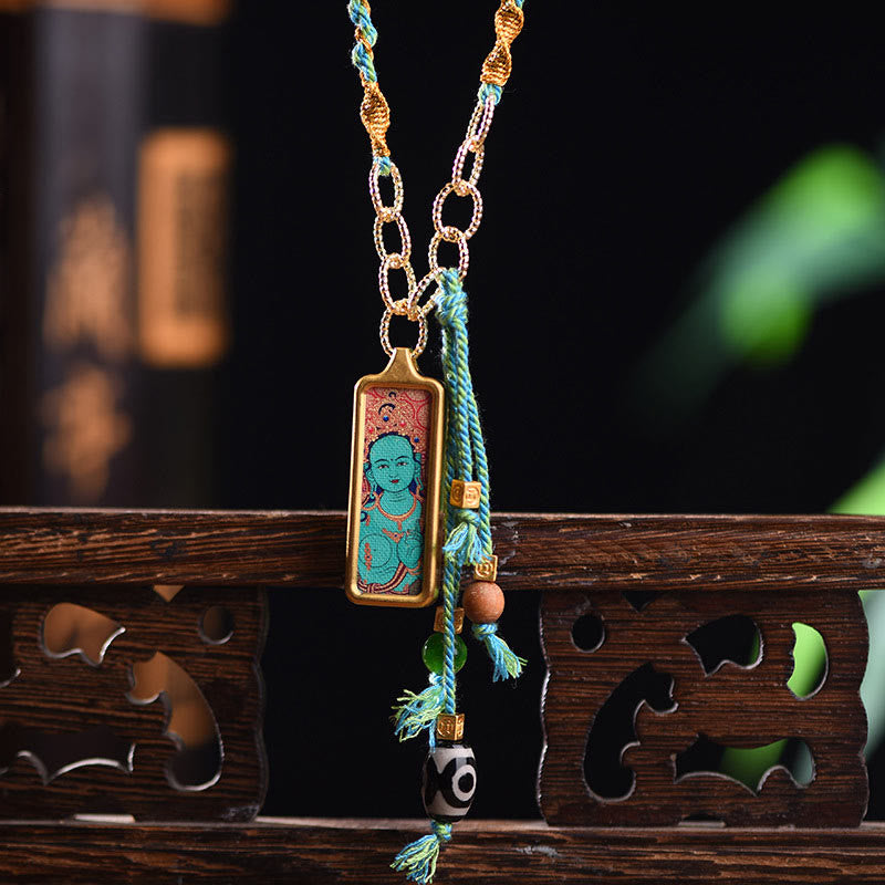 Türkis Anhänger Kette Tibet-Gott Des Wohlstands Gold Titanium Halskette