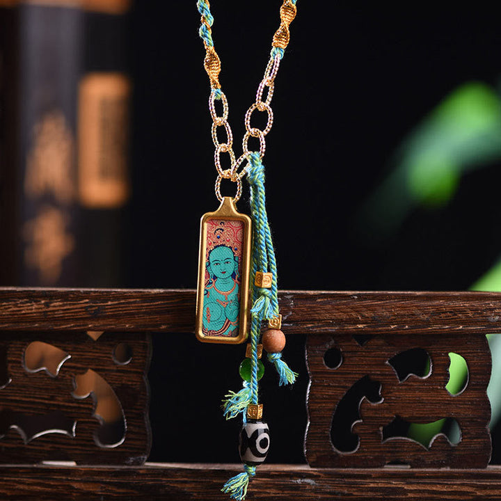 Türkis Anhänger Kette Tibet-Gott Des Wohlstands Gold Titanium Halskette