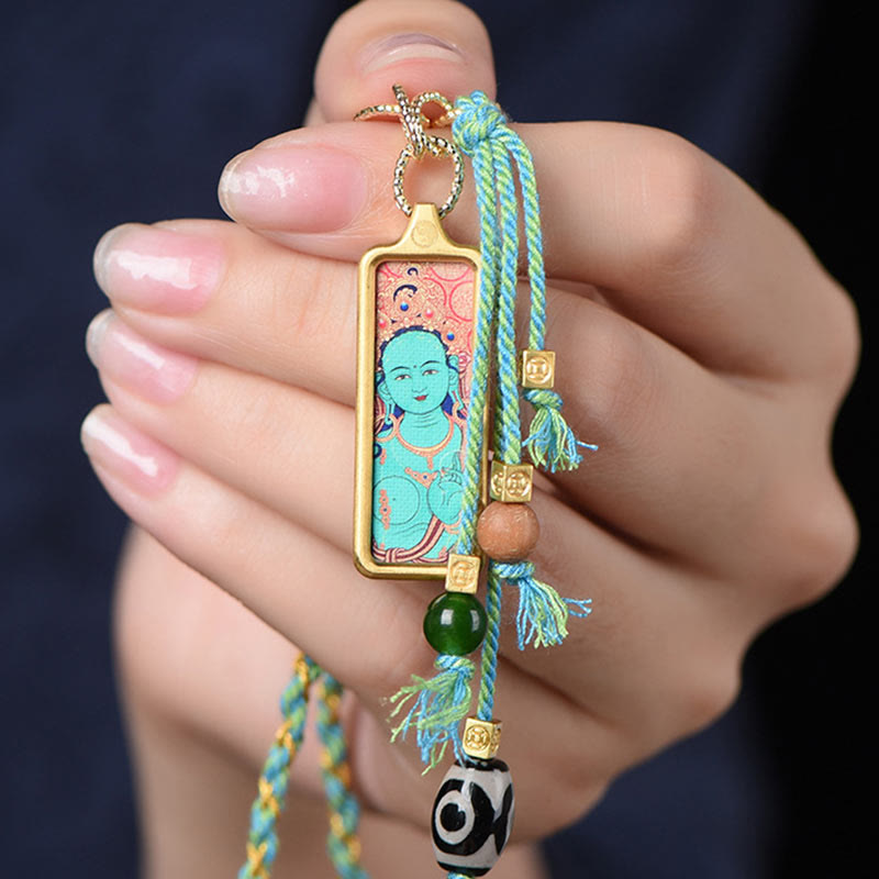 Tibet Buddha Anhänger Kette Titanium Gott Des Wohlstands grüne Schnur