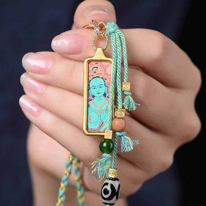 Tibet Buddha Anhänger Kette Titanium Gott Des Wohlstands grüne Schnur