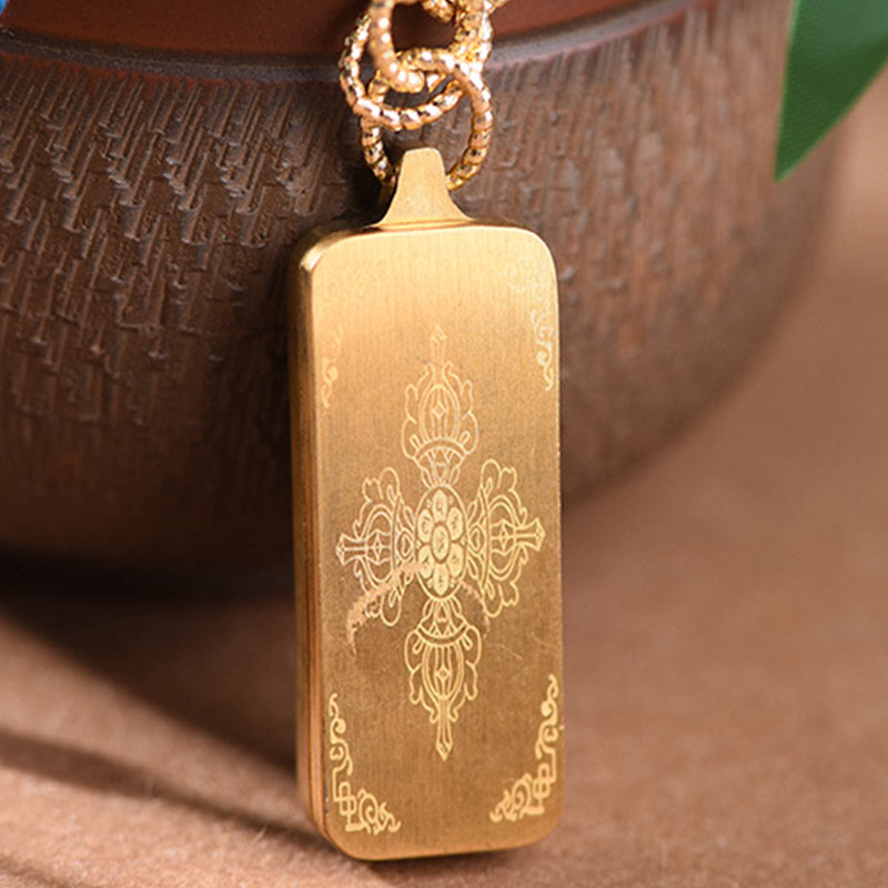 Goldener rechteckiger Anhänger Kette mit Mandala-Gravur Tibet-Gott Wohlstand