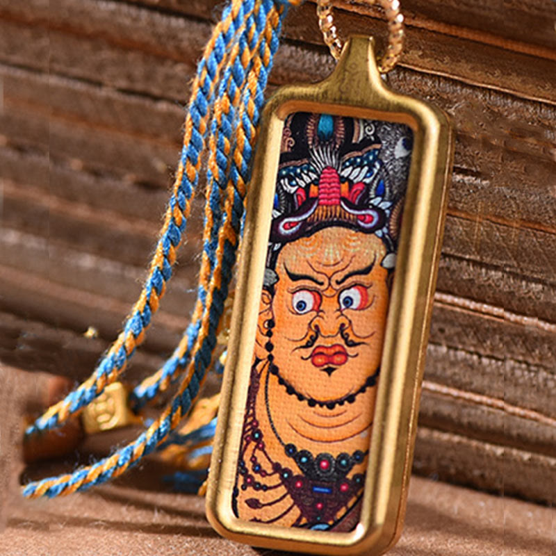 Anhänger Kette Titanium Tibet-Gott Des Wohlstands goldene Fassung blaues Seil