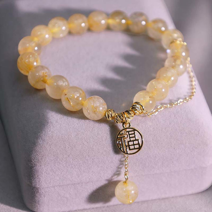 Armband Citrin Fu-Zeichen – Glück goldenes Charm elegantes Accessoire
