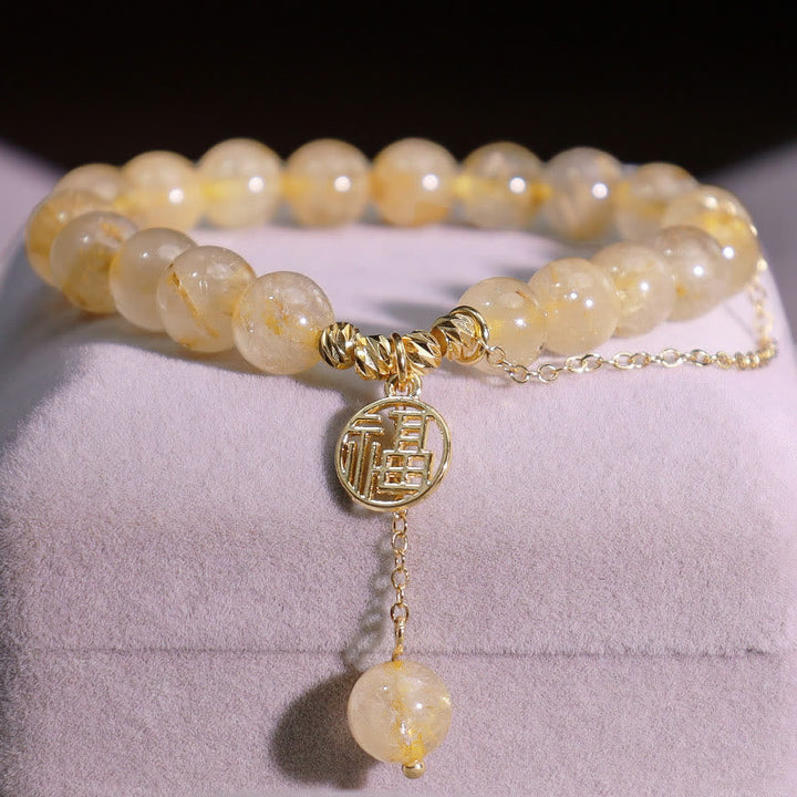 Citrin Armband mit Fu-Zeichen Anhänger, Gold, Glück und Wohlstand