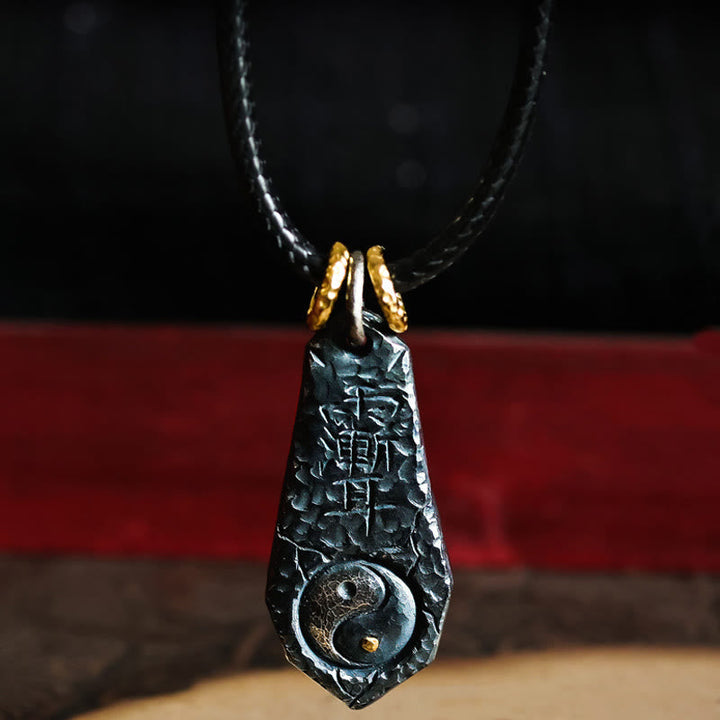 Schwarze Kette Sterlingsilber Yin Yang Harmonie Naturstein Anhänger