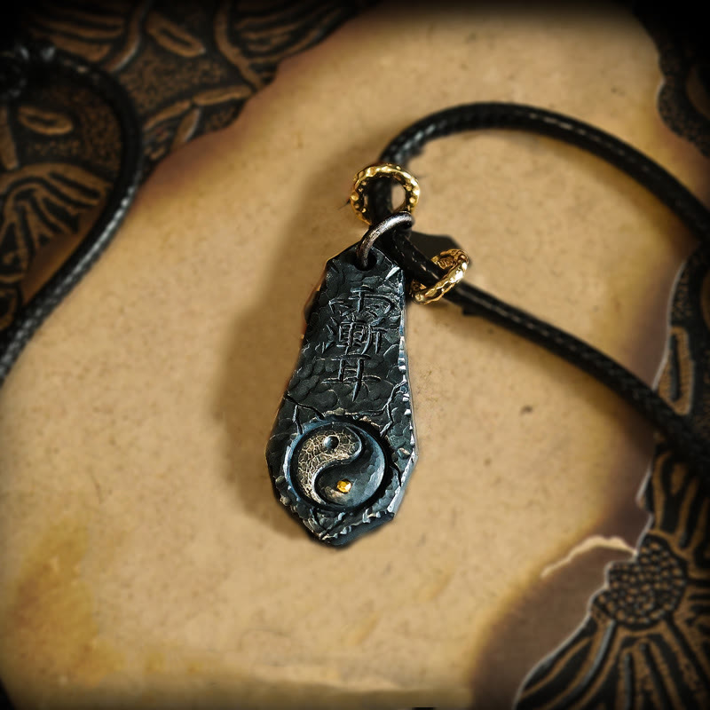 Schwarze Kette Sterlingsilber Yin Yang Harmonie Naturstein Anhänger