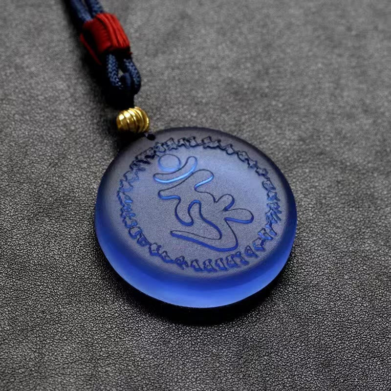 Blaue Liuli-Kristall Shurangama-Mantra Kette Anhänger mit roter Schnur