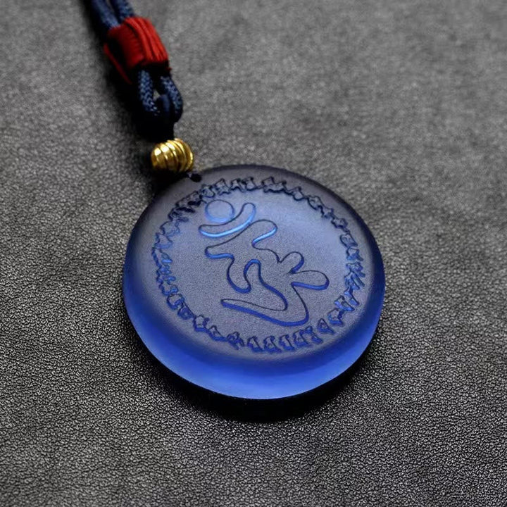 Blaue Liuli-Kristall Shurangama-Mantra Kette Anhänger mit roter Schnur