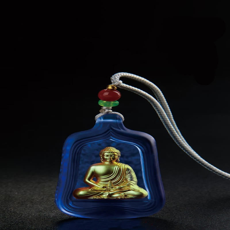 Blaue Liuli-Kristall Kette Medizin-Buddha Mitgefühl Anhänger mit Perlen