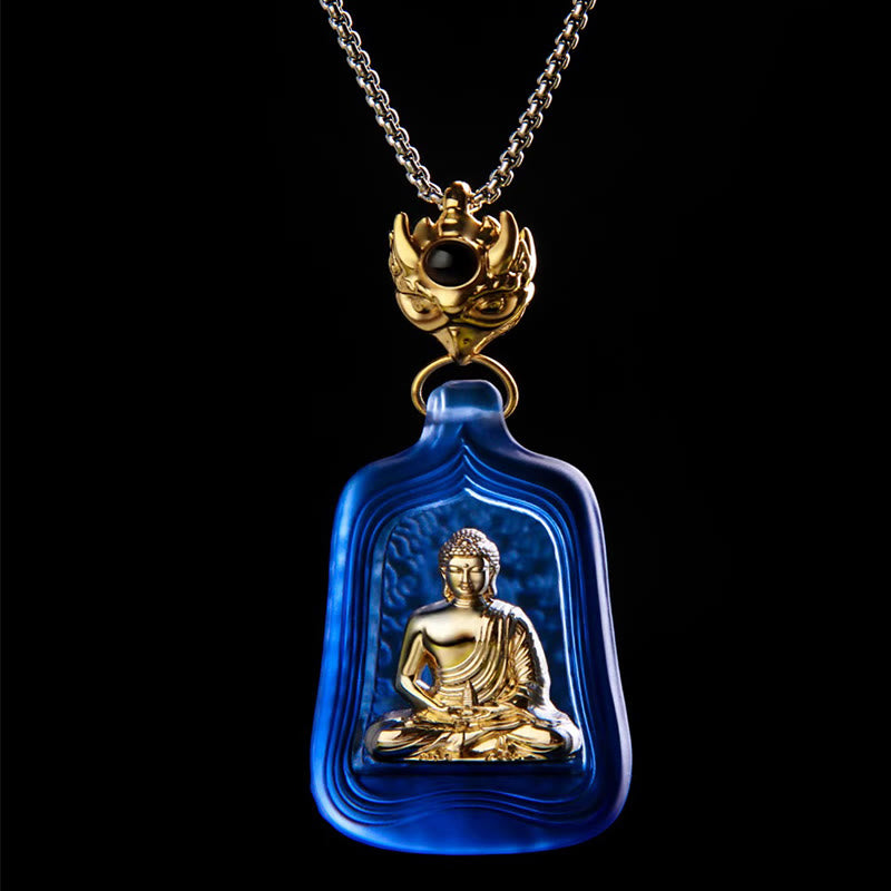 Liuli-Kristall Kette Medizin-Buddha – Mitgefühl blauer Kristall Anhänger Schmuck