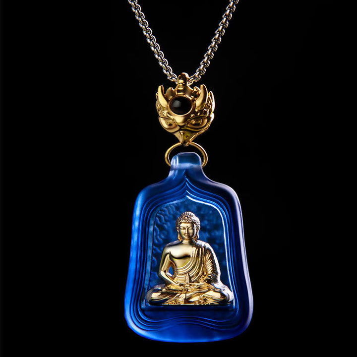 Liuli-Kristall Kette Medizin-Buddha – Mitgefühl blauer Kristall Anhänger Schmuck