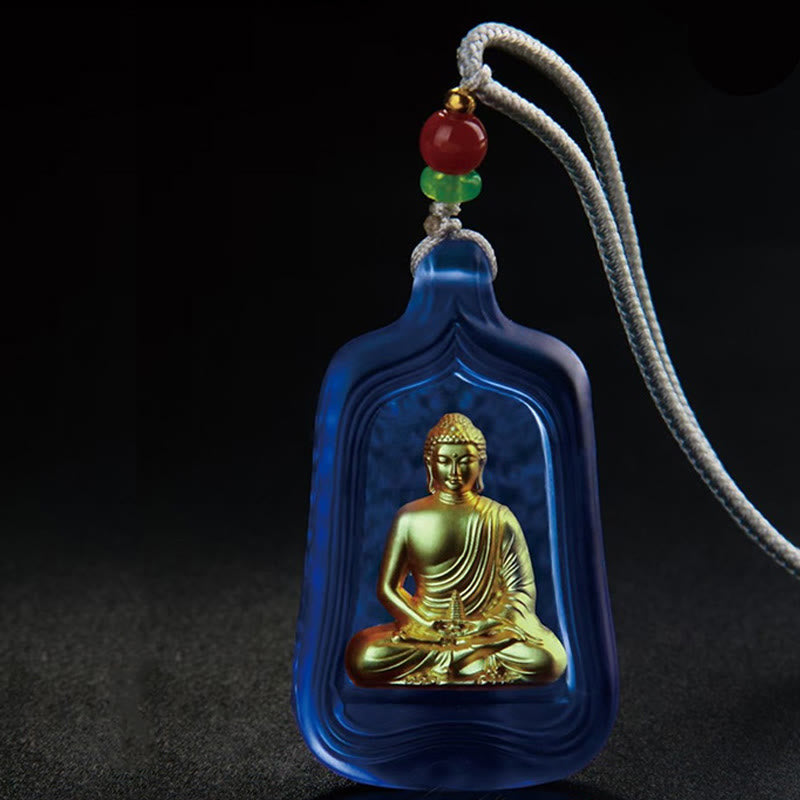 Blauer Liuli-Kristall Medizin-Buddha Anhänger Kette mit Perlen
