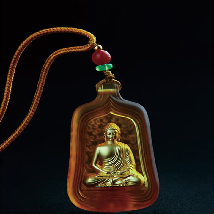 Liuli-Kristall Medizin-Buddha Kette Mitgefühl Anhänger Braun mit Perlen