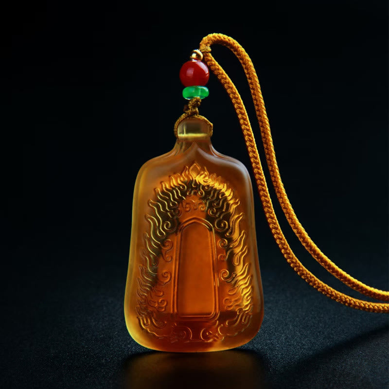 Medizin-Buddha Liuli-Kristall Kette Bernstein Anhänger mit orangenem Seil und Perlen