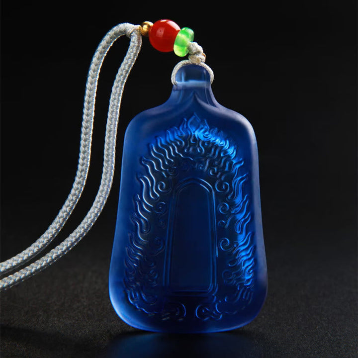 Blaue Liuli-Kristall Medizin-Buddha Kette mit Seidenkordel und bunten Perlen