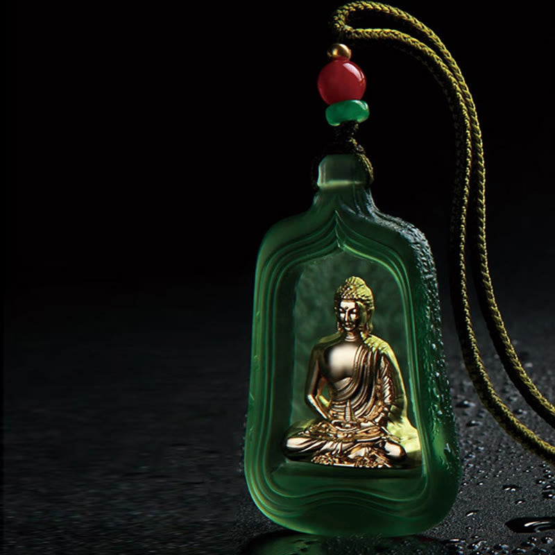 Grüne Liuli-Kristall Kette mit Buddha Medizin Anhänger Mitgefühl