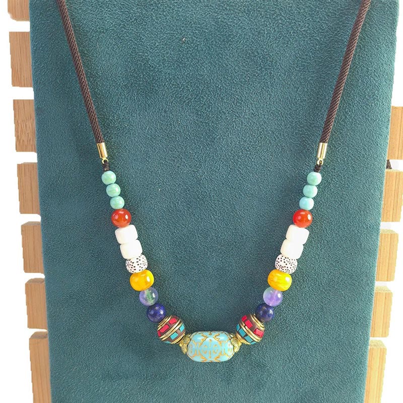 Bunte Chakra Kette Türkis Buddha-Perlen Handgefertigt Balance Halsschmuck
