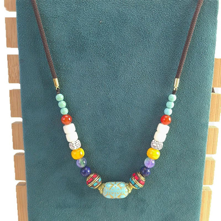 Bunte Chakra Kette Türkis Buddha-Perlen Handgefertigt Balance Halsschmuck