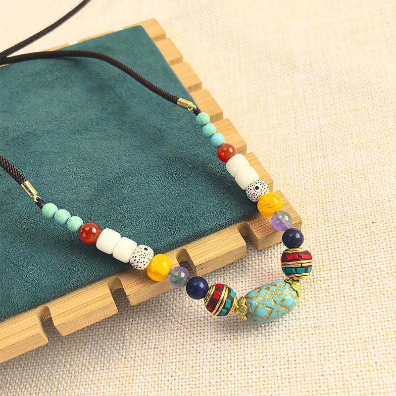 Türkis Kette Buddha-Perlen Anhänger handgefertigt Balance Schmuck