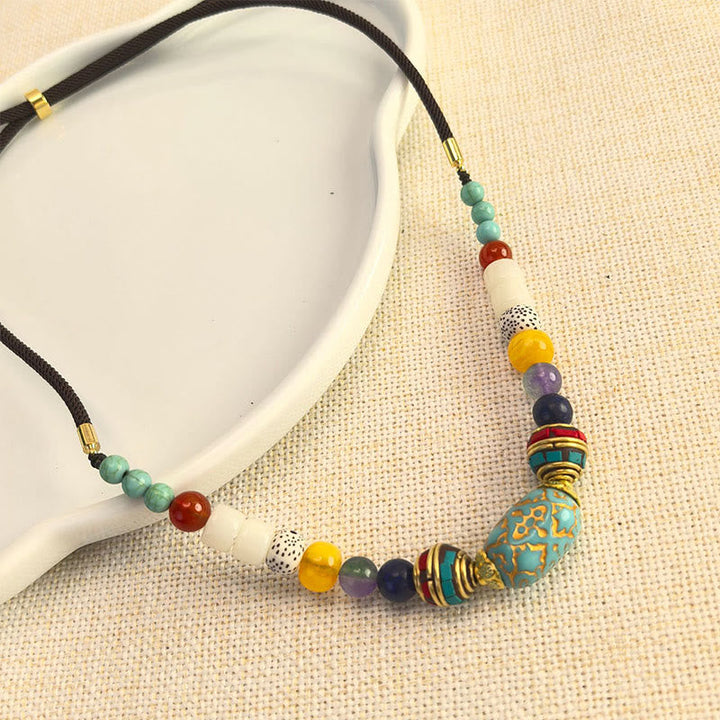 Mehrfarbige Chakra Kette Türkis Buddha-Perlen Handgefertigt Balance Anhänger