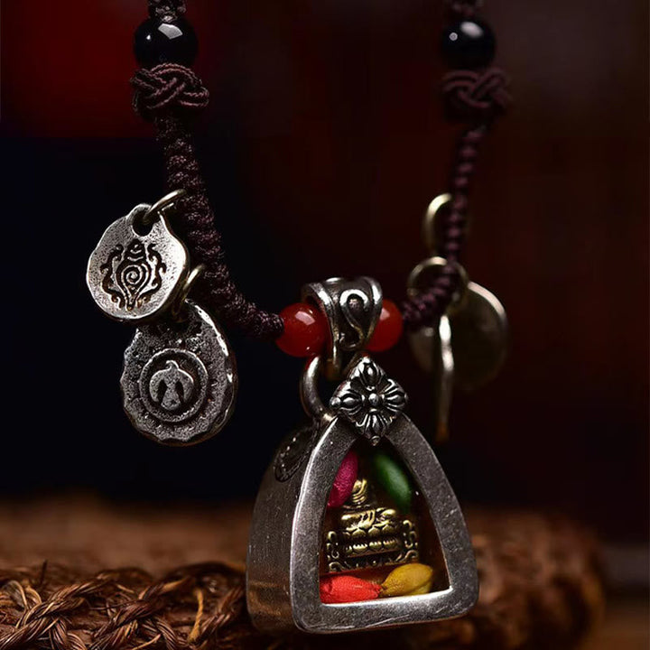 Kette Tibetsteine Medizin-Buddha Anhänger mit roten grünen Steinen Mitgefühl