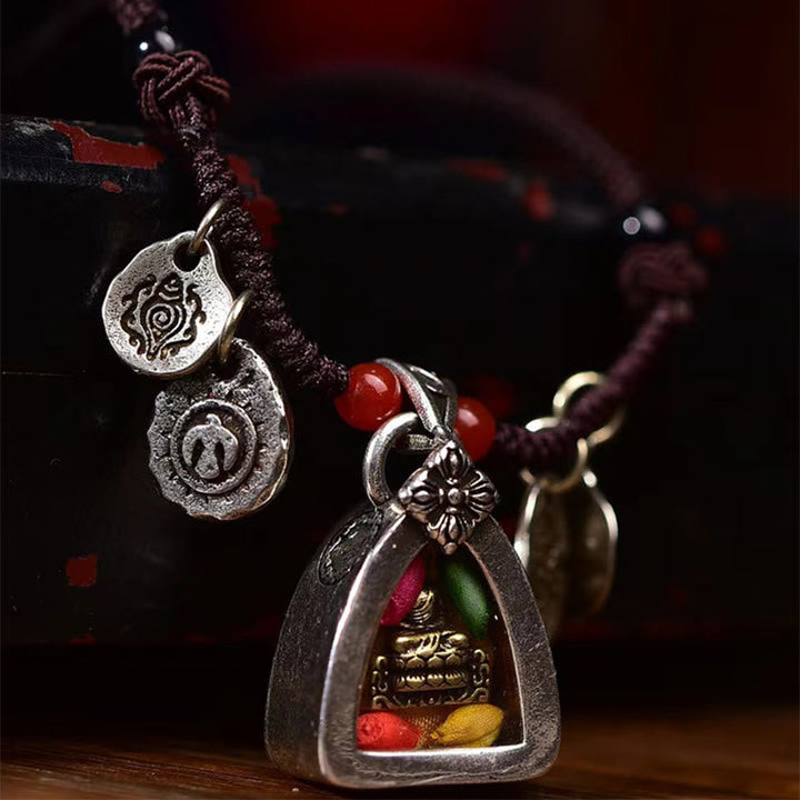 Silberne Kette Tibetsteine Medizin-Buddha Anhänger mit roten Perlen Mitgefühl