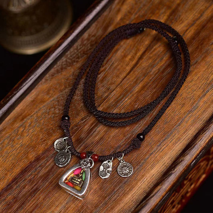 Schwarze Kette Tibetsteine Medizin-Buddha Anhänger mit Naturstein Perlen