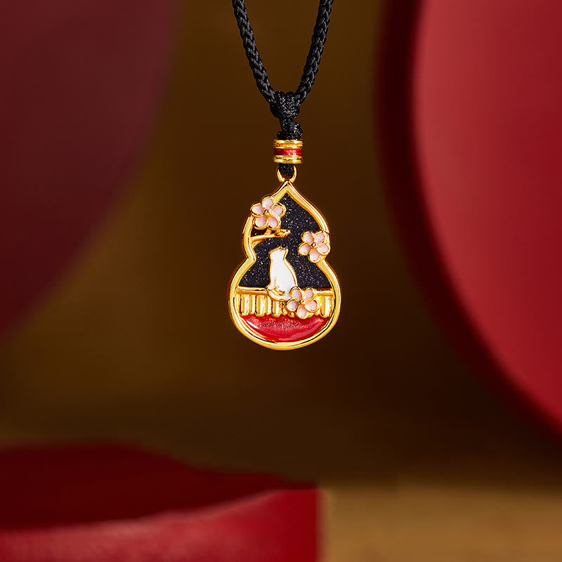 Kette Sterlingsilber goldene Katze Pfirsichblüte Anhänger Schutz
