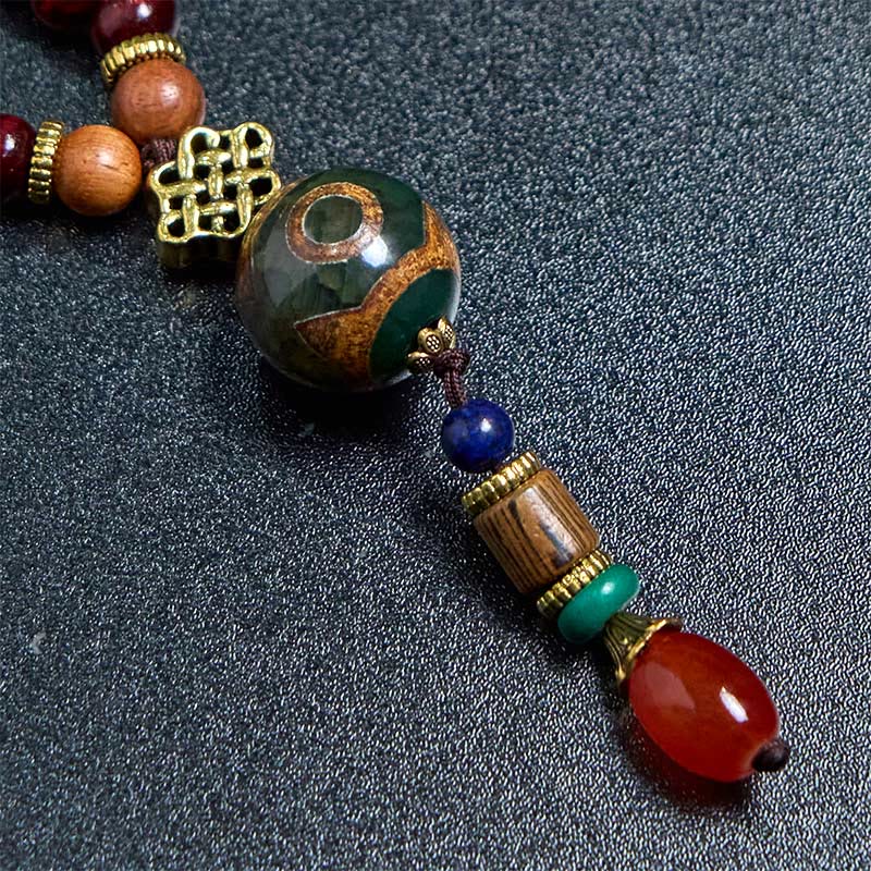Tibetische Kette Wenge-Holz Dzi Elefant – Schutz mit Naturstein Perlen