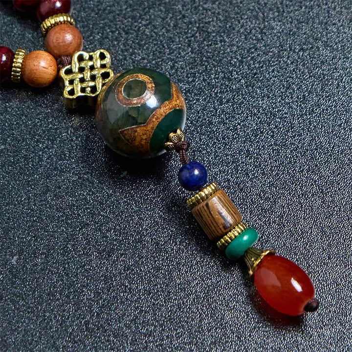 Tibetische Kette Wenge-Holz Dzi Elefant – Schutz mit Naturstein Perlen