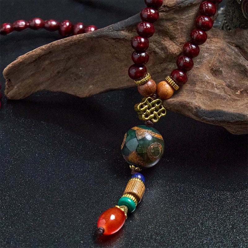 Tibetische Kette mit Wenge Holz Dzi Elefant Schutz Anhänger