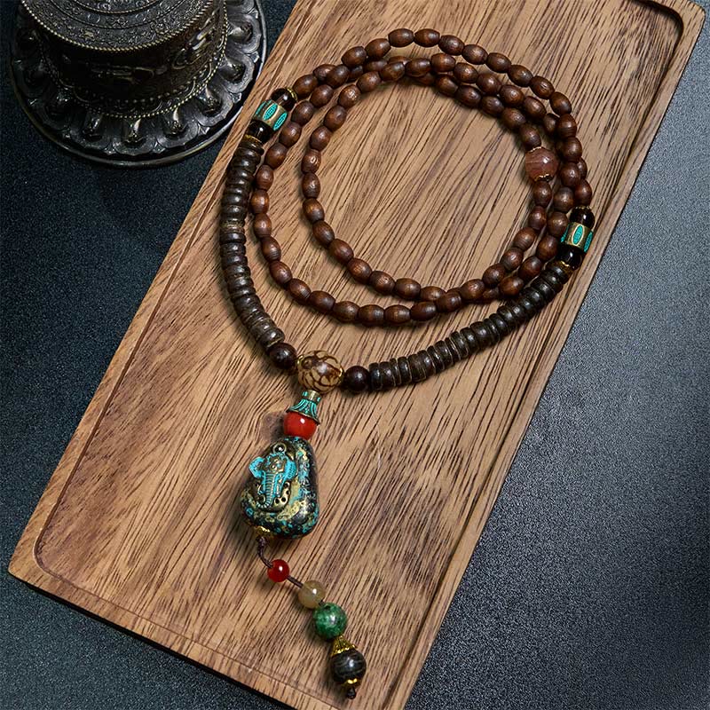 Tibetische Kette Wenge-Holz Dzi Elefant Schutz Halskette Schmuck