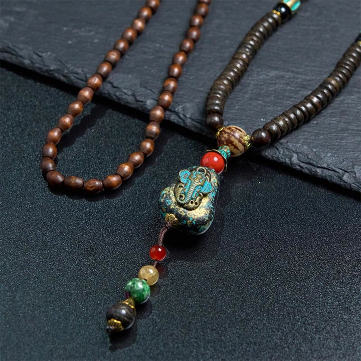 Tibetische Kette mit Wenge-Holz Dzi Elefant Anhänger Naturstein