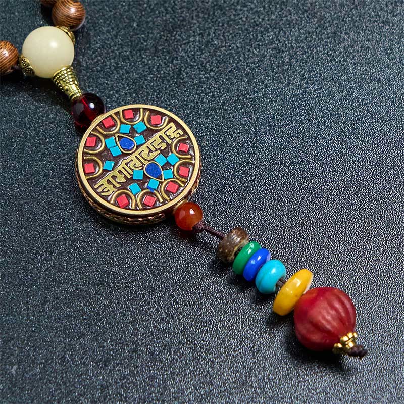 Bunte Chakra Kette Kokosnussschale Kupfer Anhänger Handgefertigt Balance
