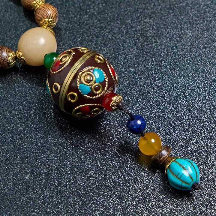 Chakra Kette mit Kokosnussschale Edelstein Anhänger handgefertigt Balance