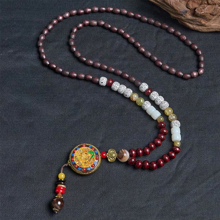 Tibetische Kette Tibetan-Holz rote Karneol und Jade Naturstein-Perlen