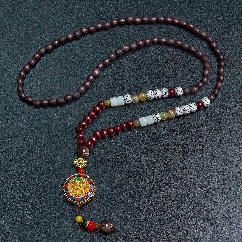 Tibetische Kette Tibetan-Holz mit farbigen Perlen und Mandala Anhänger