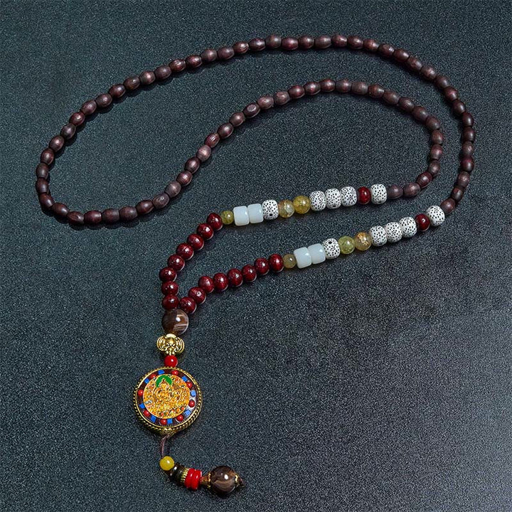Tibetische Kette Tibetan-Holz mit farbigen Perlen und Mandala Anhänger