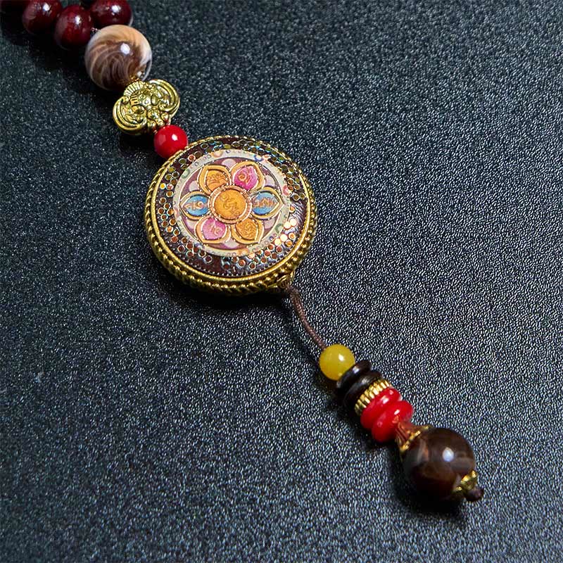 Tibetische Kette mit Chakra Anhänger farbigen Natursteinen Tibetan-Holz