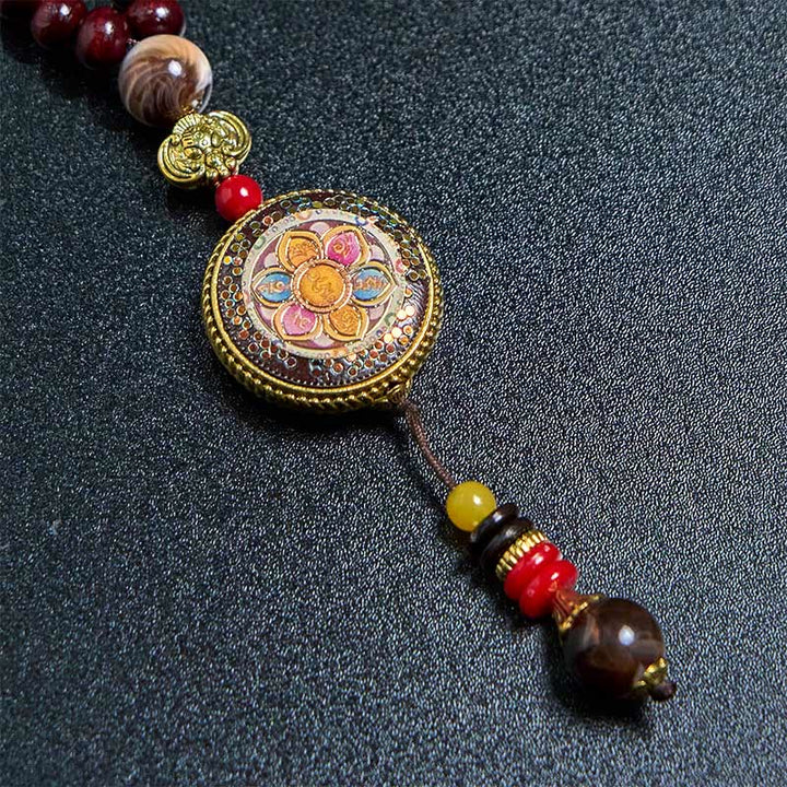 Tibetische Kette mit Chakra Anhänger farbigen Natursteinen Tibetan-Holz