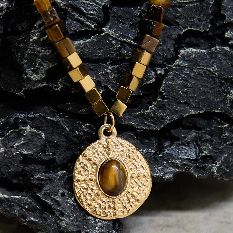 Tigerauge Anhänger Kette quadratische Beads Natur Schutz Halskette