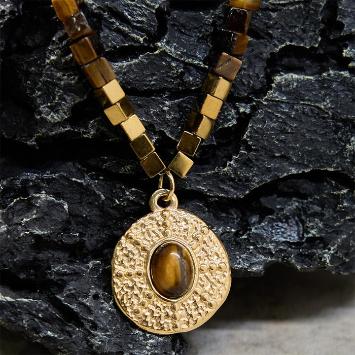 Tigerauge Anhänger Kette quadratische Beads Natur Schutz Halskette